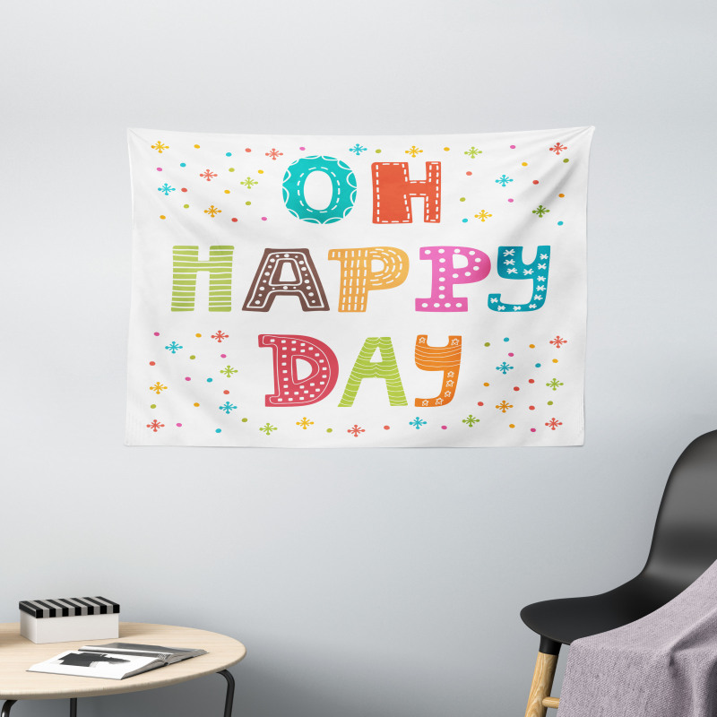 Happy Day Words Wide Tapestry