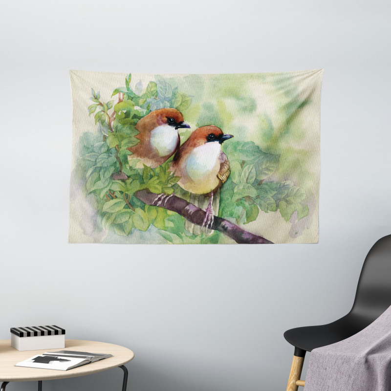 Pair of House Sparrow Wide Tapestry