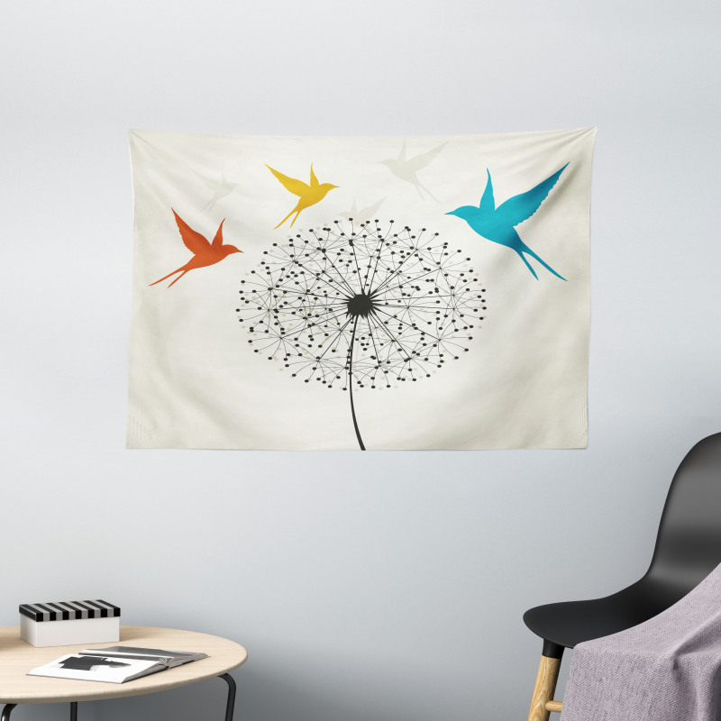 Dandelion and Swallows Wide Tapestry