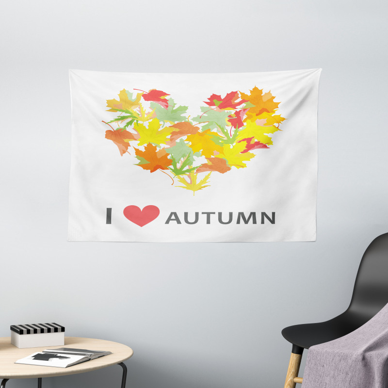 Maple Leaves with Heart Wide Tapestry