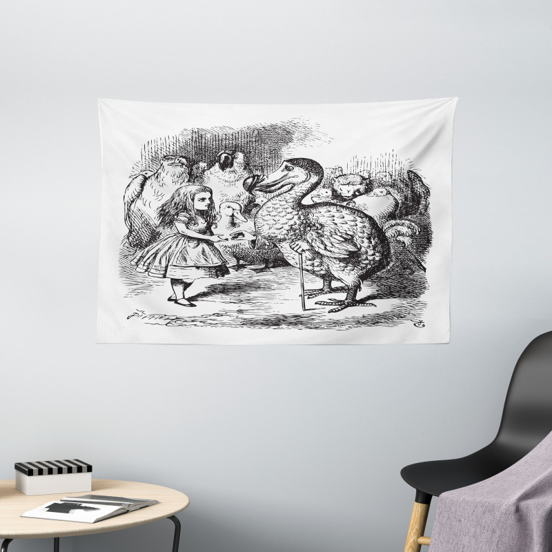 Alice and the Dodo Sketch Wide Tapestry