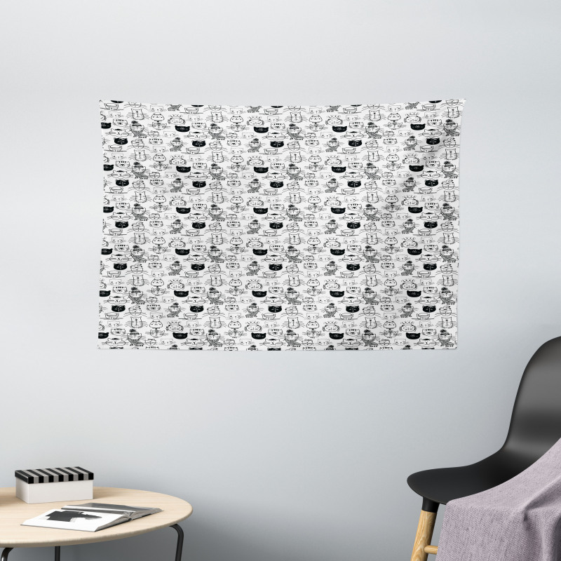 Comic Doodle Cats Hipster Wide Tapestry