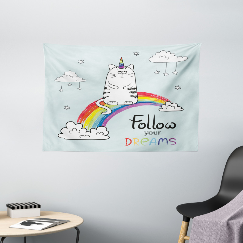 Follow Your Dreams Rainbow Wide Tapestry