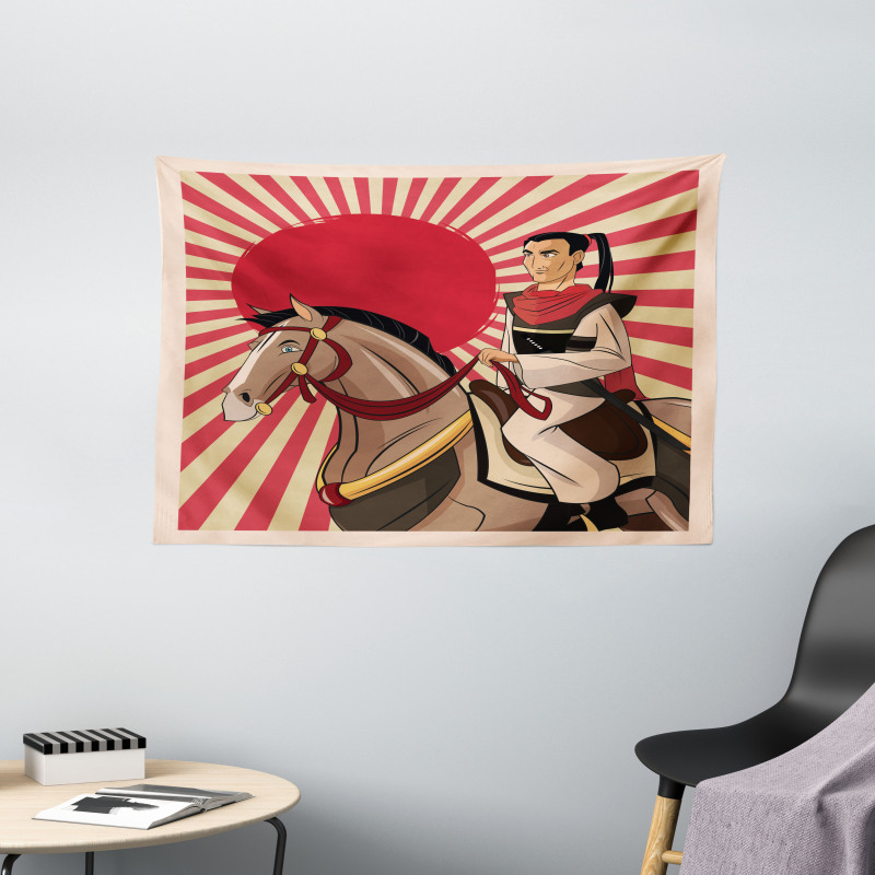 Japanese Man Horse Wide Tapestry