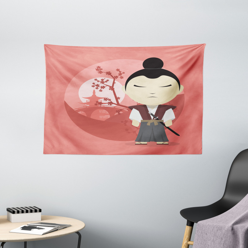 Funny Japan Cartoon Wide Tapestry