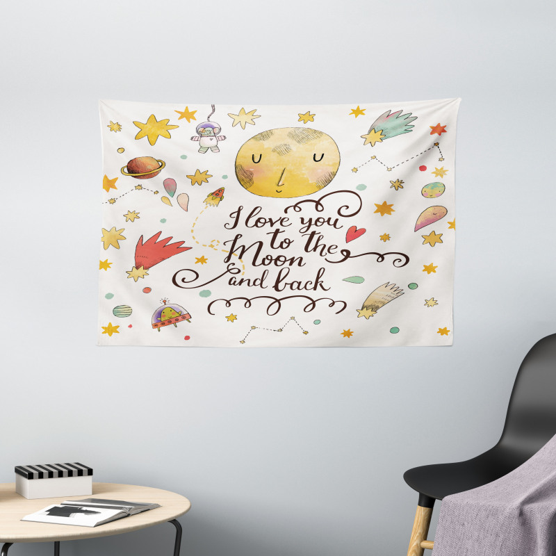 Moon and Back Slogan Wide Tapestry