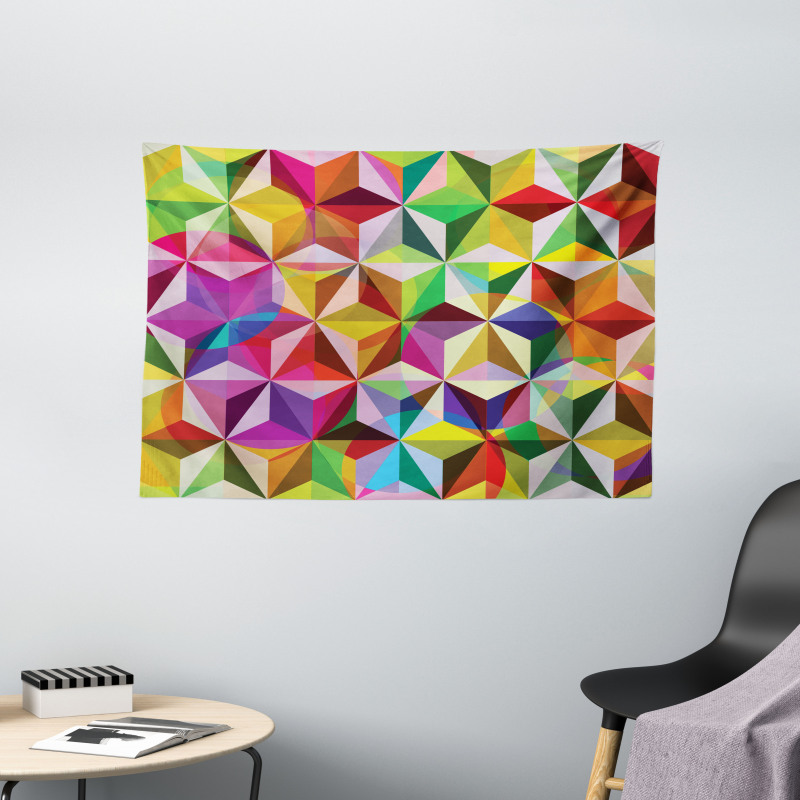 Sixties Rainbow Cubes Wide Tapestry