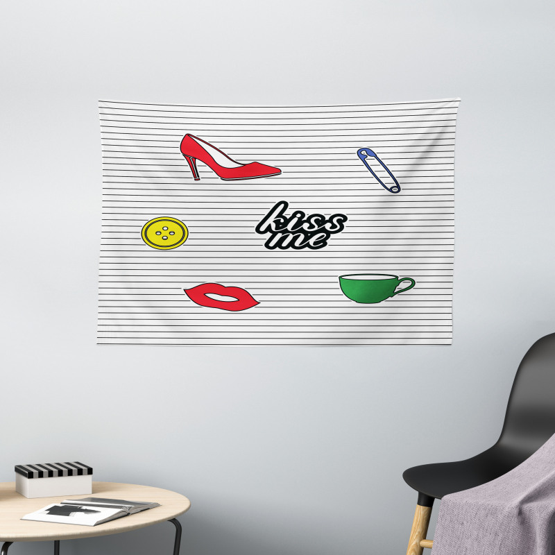 Retro Sticker Pattern Wide Tapestry