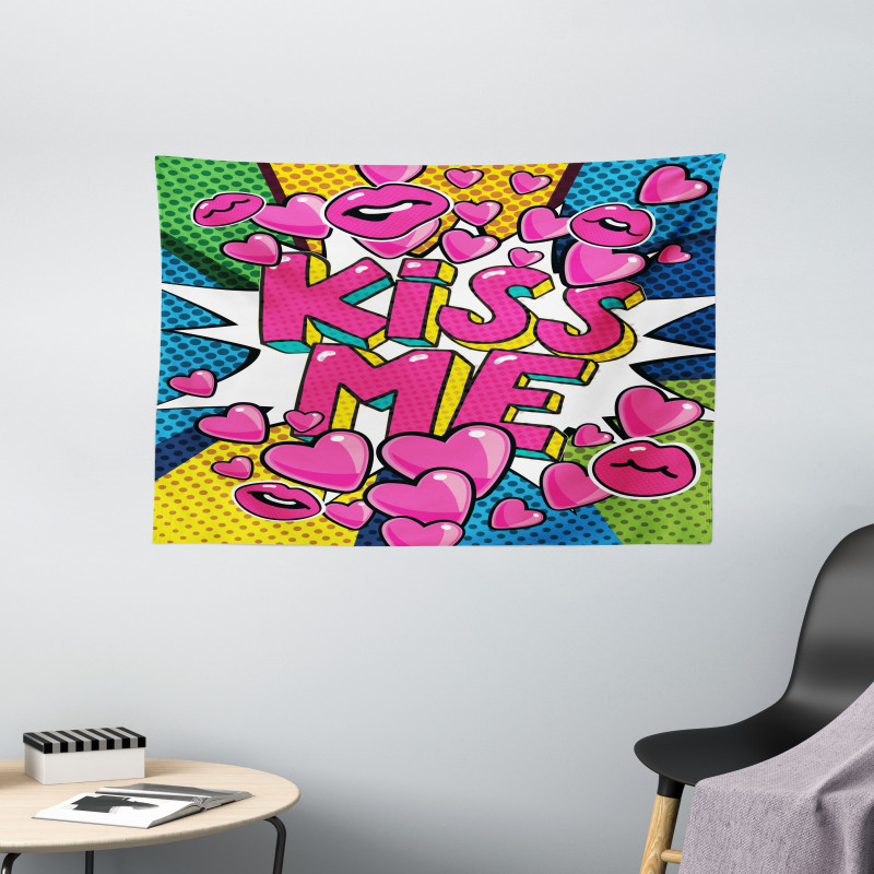 Retro Hearts Lipstick Wide Tapestry