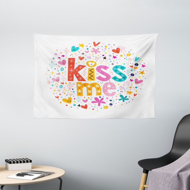 Retro Romantic Cartoon Wide Tapestry