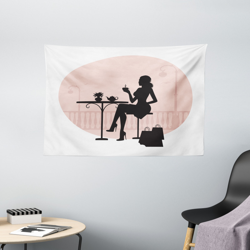 Silhouette Girl Wide Tapestry