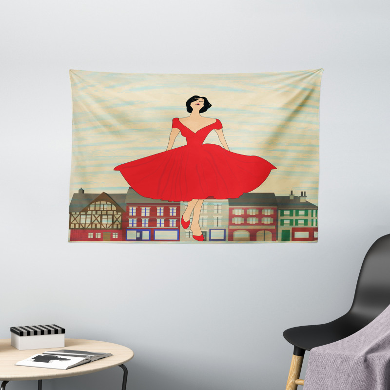 Lady in Red Dress Wide Tapestry