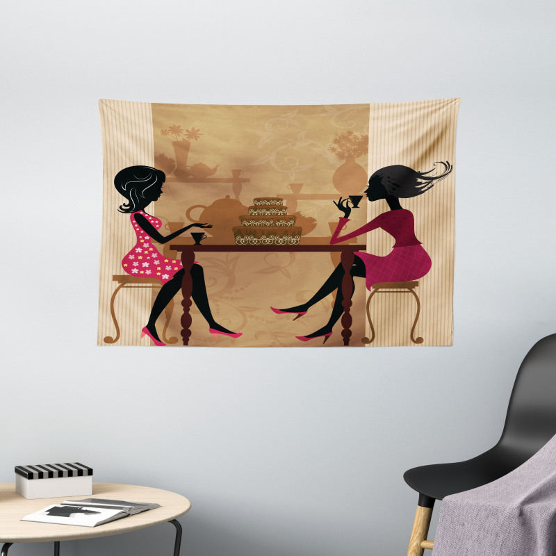 Women Chatting Wide Tapestry