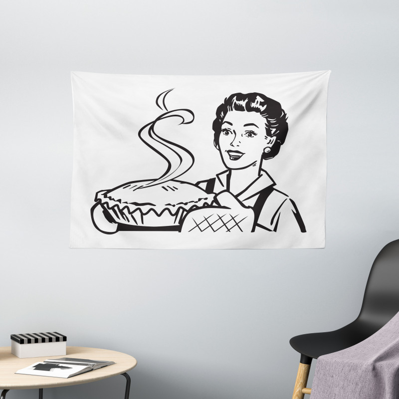 Wife Bakes Pie Wide Tapestry