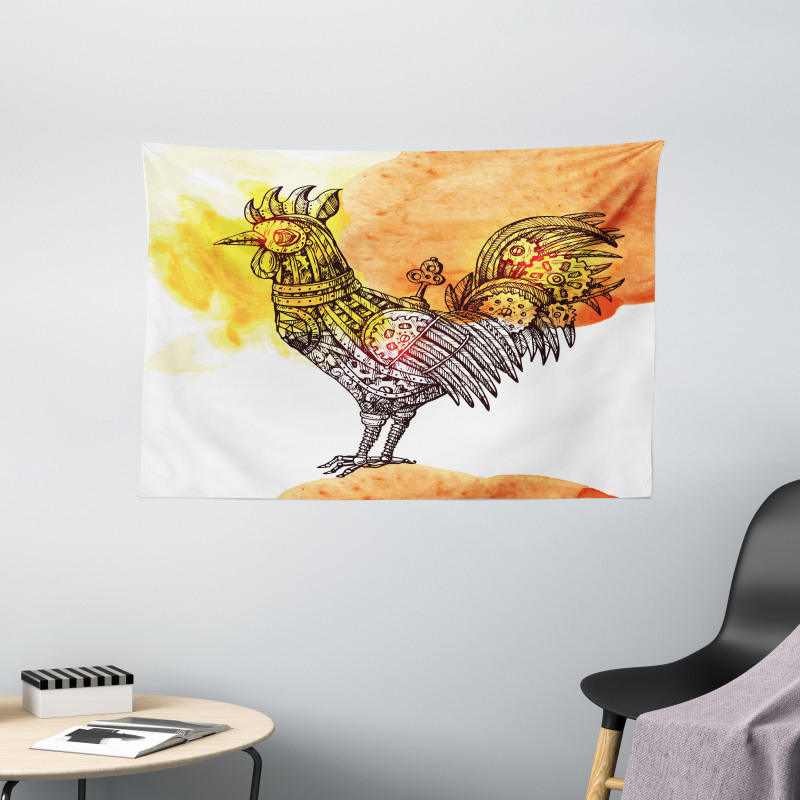 Mechanical Rooster Wide Tapestry