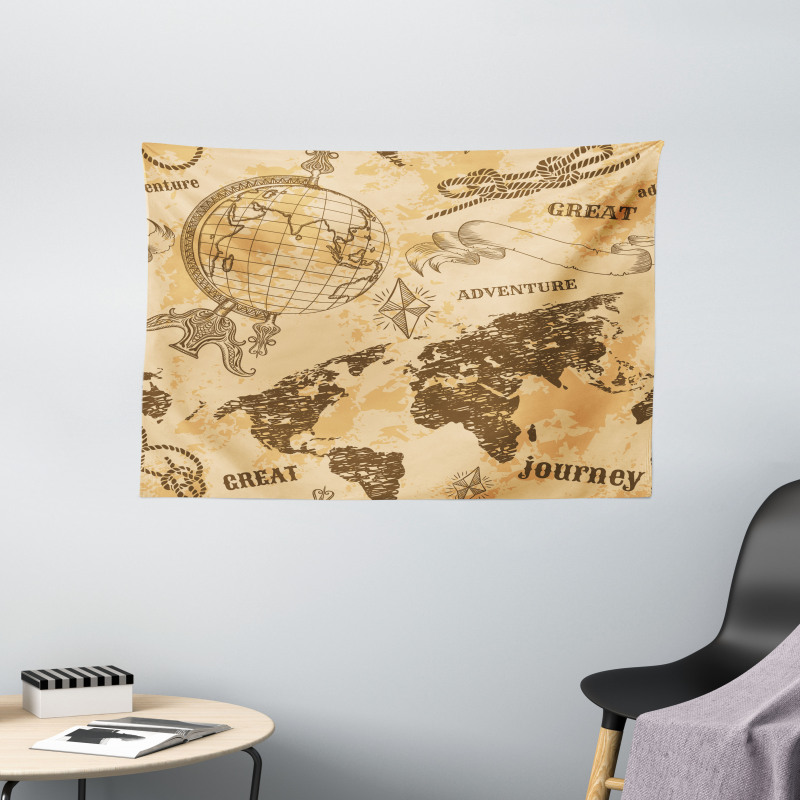 World Map Rope Knots Wide Tapestry