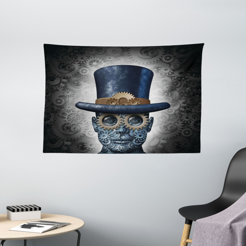 Mechanical Human Head Wide Tapestry