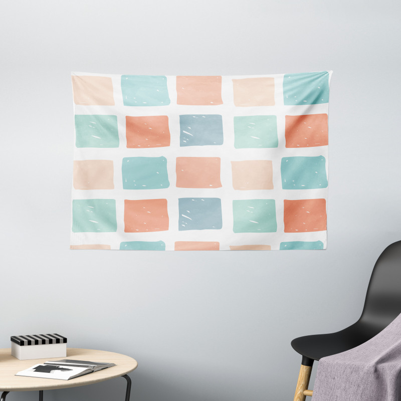 Pale Mosaic Squares Wide Tapestry