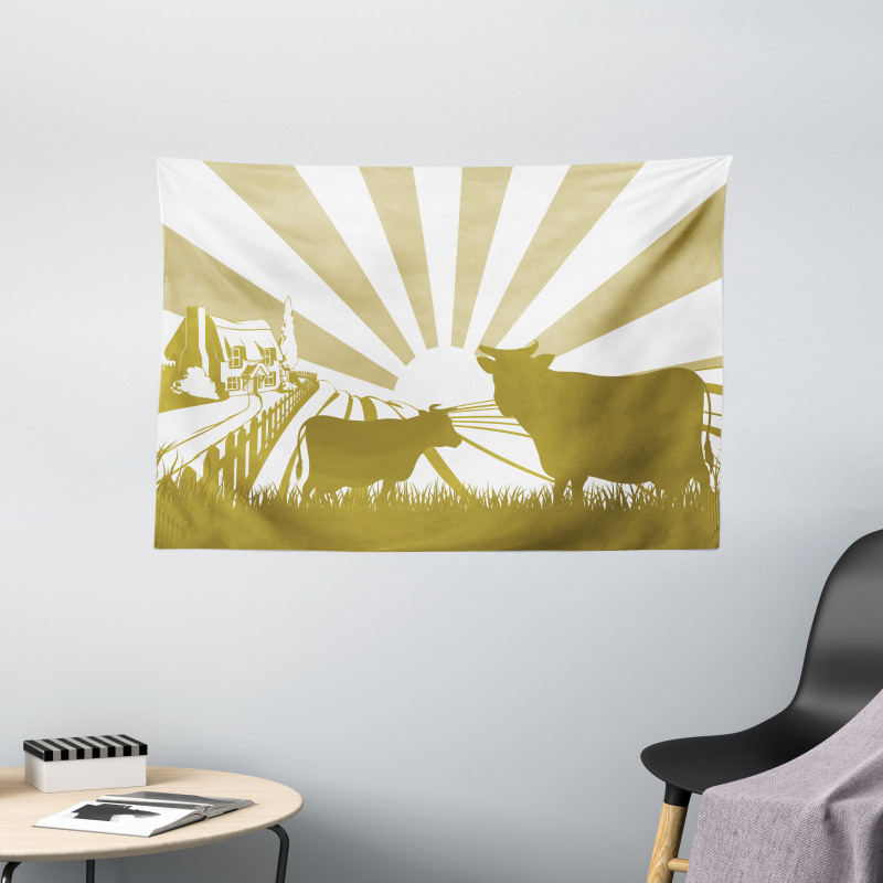 Idyllic Cottage Theme Wide Tapestry