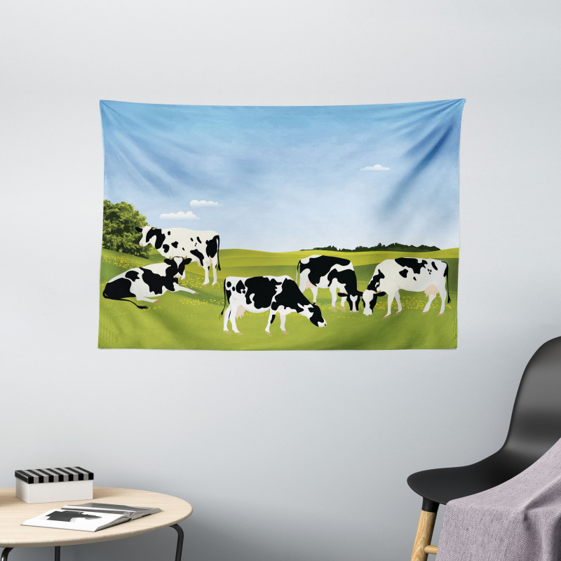 Graphic Domestic Cows Wide Tapestry