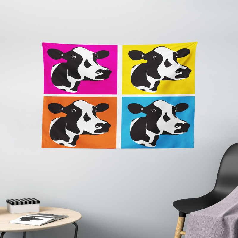 Pop Art Cow Heads Image Wide Tapestry
