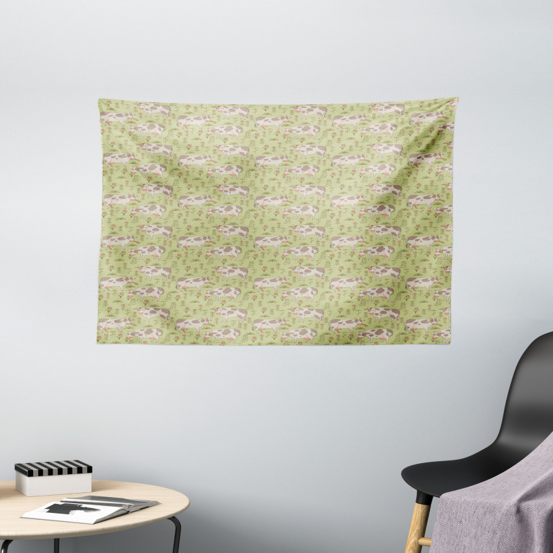 Cheerful Livestock Theme Wide Tapestry