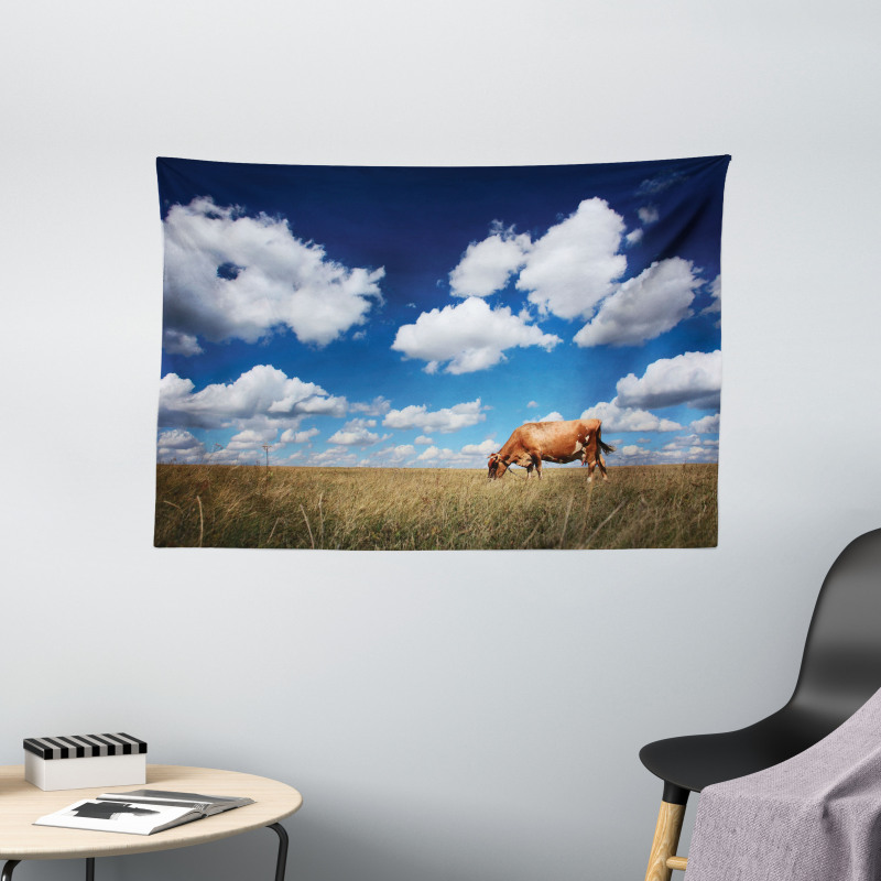 Cow Meadow Sky Clouds Wide Tapestry