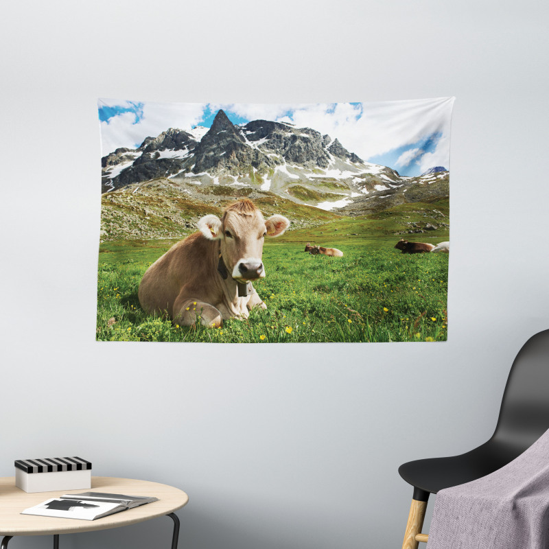 Alpine Mountain Milk Cow Wide Tapestry