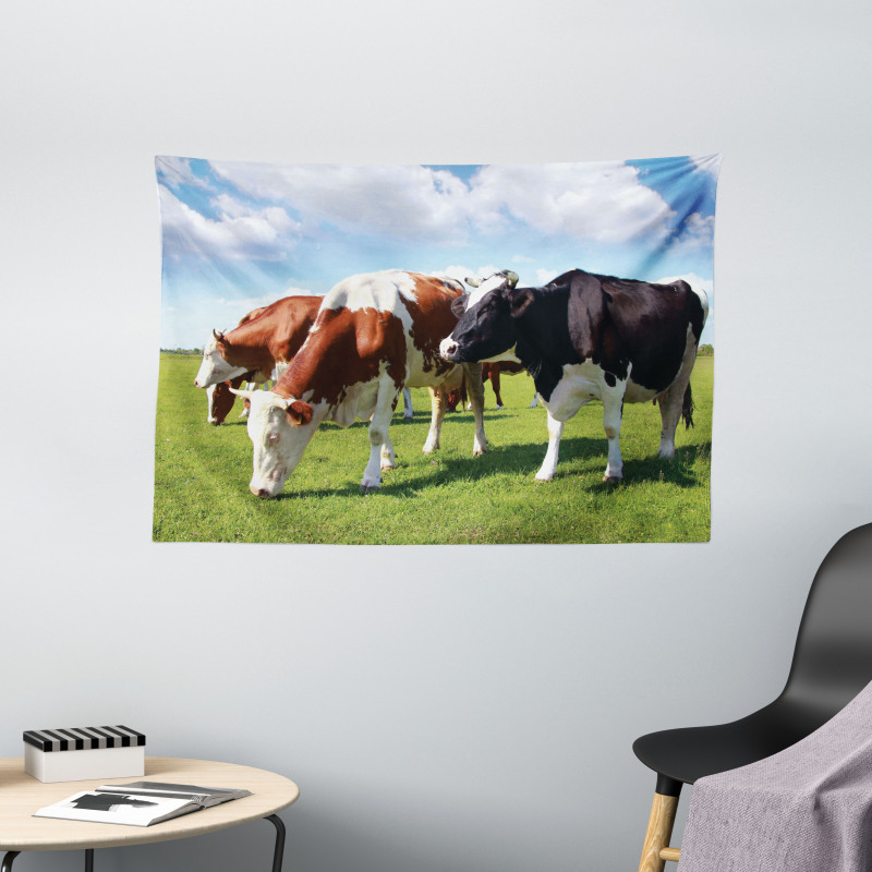 Cows Grazing on Pasture Wide Tapestry