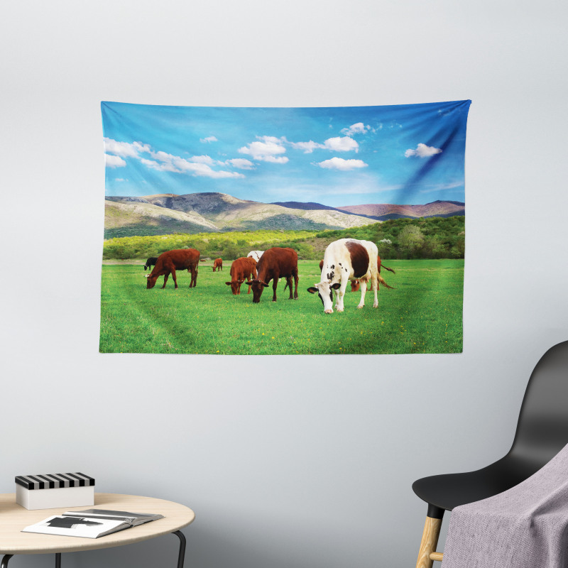 Cow Nature Composition Wide Tapestry