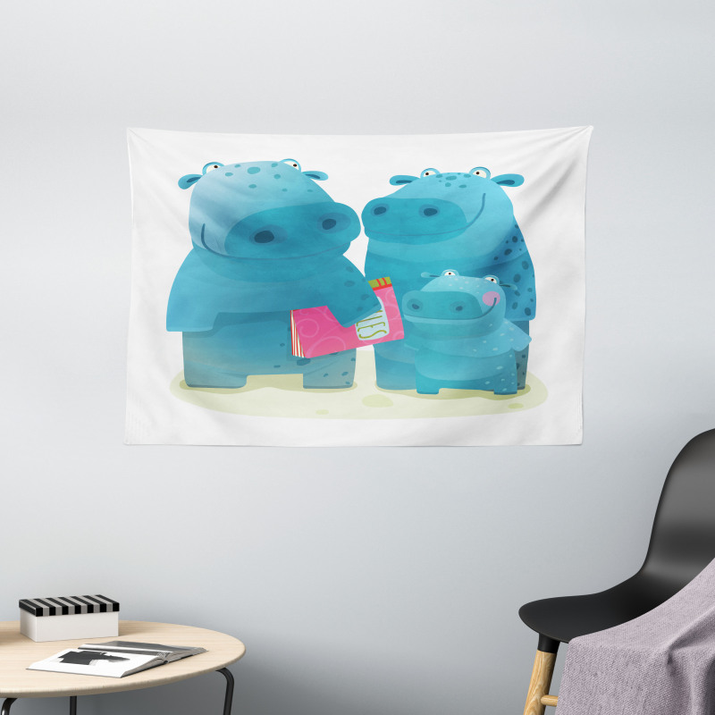 Graphic Happy Family Wide Tapestry