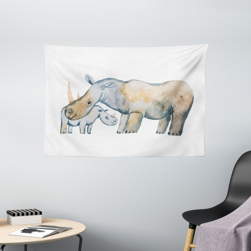 Mother and Baby Animals Wide Tapestry