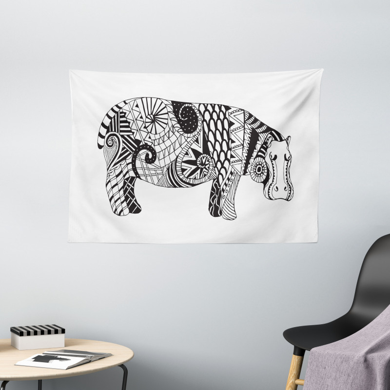 Hippo Geometric Ornament Wide Tapestry