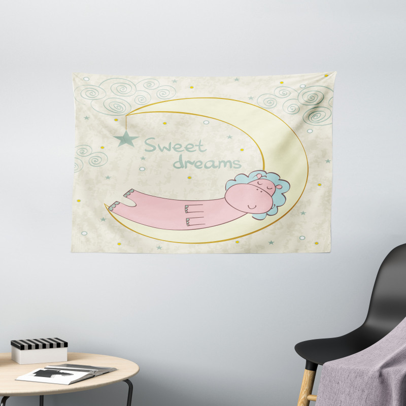 Cartoon Hippo Sleeping Wide Tapestry