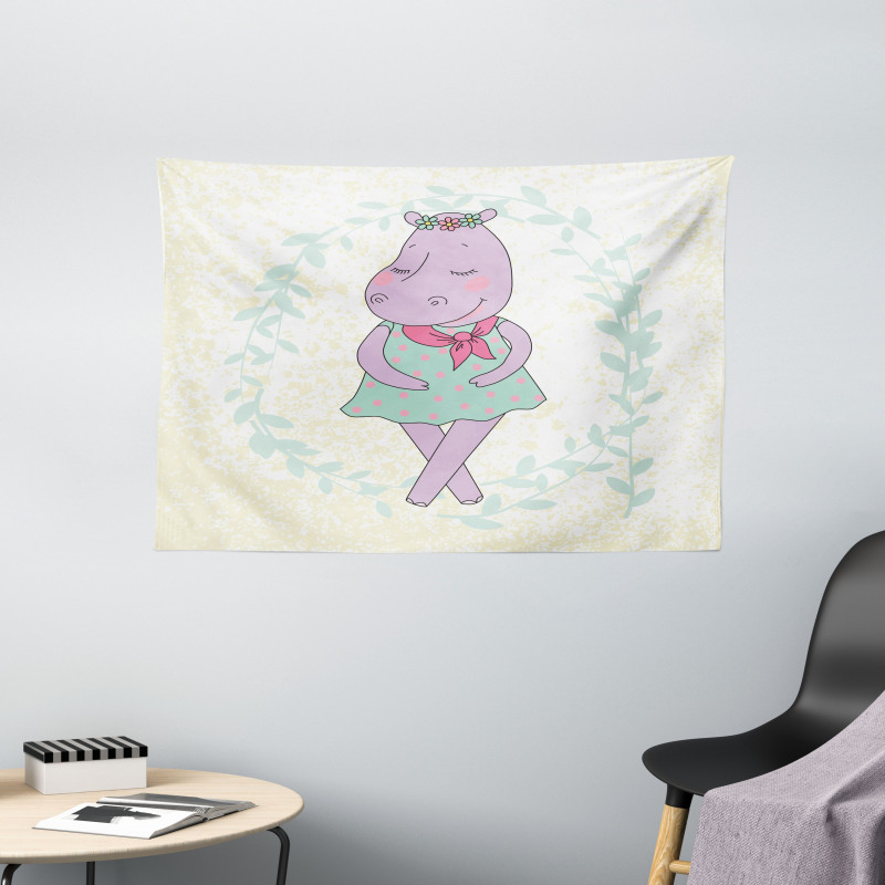 Hippie Girl Animal Floral Wide Tapestry