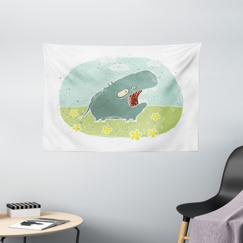 Roaring Hippo Clouds Wide Tapestry