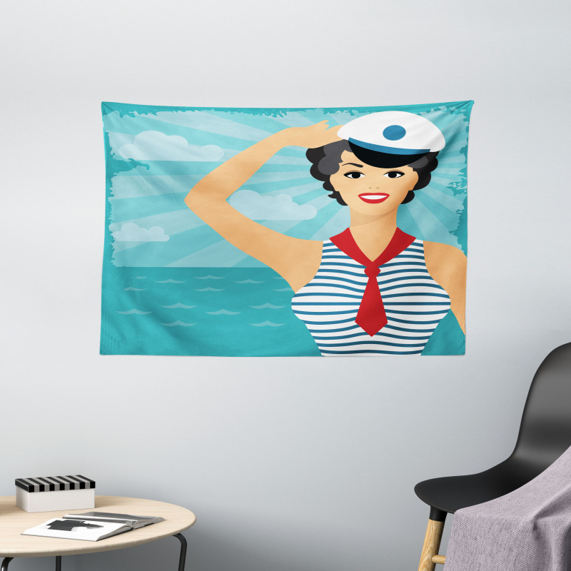 Smiling Sailor Girl Wide Tapestry