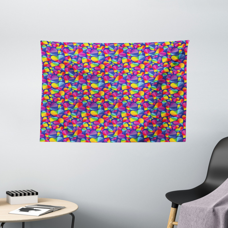 Rainbow Color Tone Heart Wide Tapestry