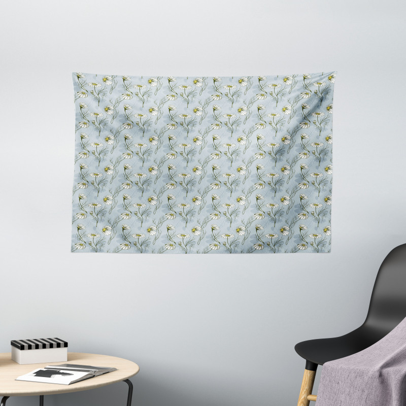 Floral Doodle Silhouette Wide Tapestry