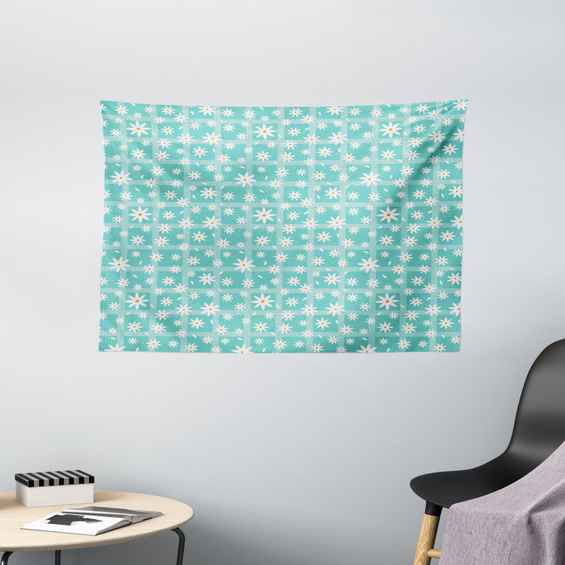 Cartoon Petals on Grid Wide Tapestry