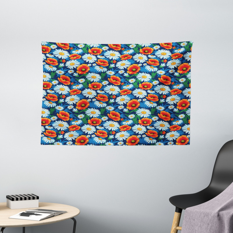 Vibrant Colored Poppies Wide Tapestry