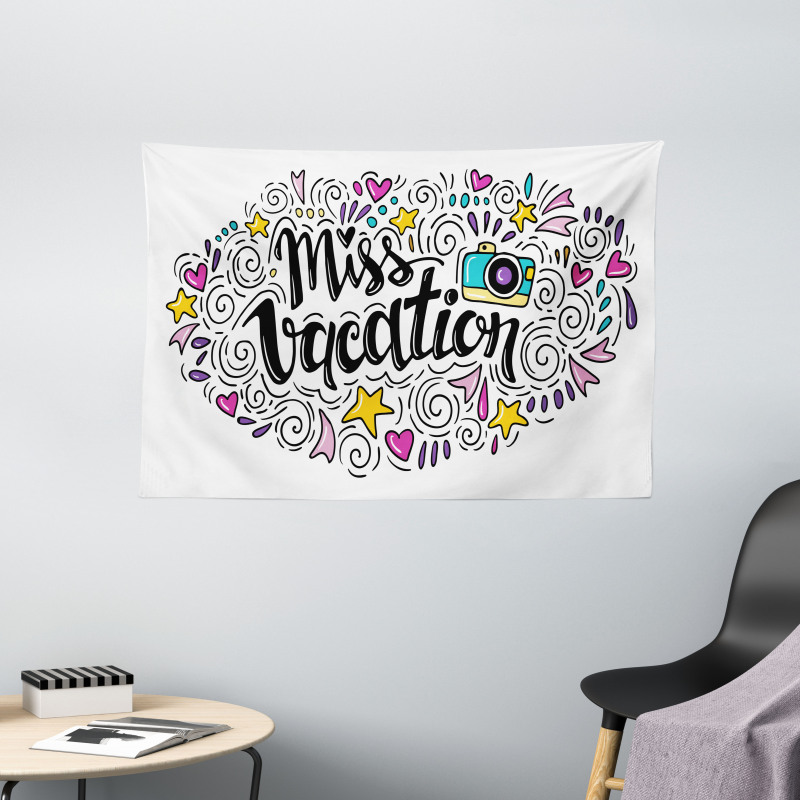 Miss Vacation Doodle Wide Tapestry