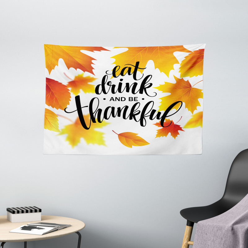 Autumn Thanksgiving Text Wide Tapestry