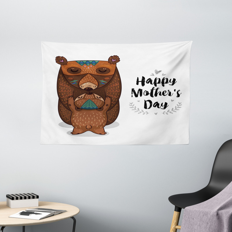 Mom and Baby Bear Hug Wide Tapestry