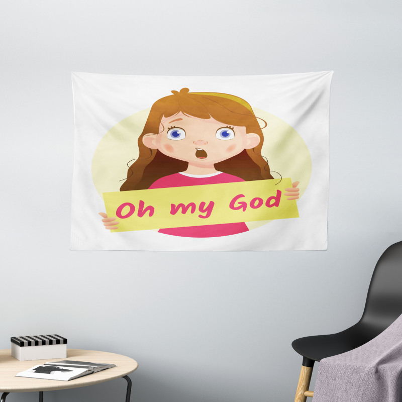 Surprised Cartoon Girl Wide Tapestry