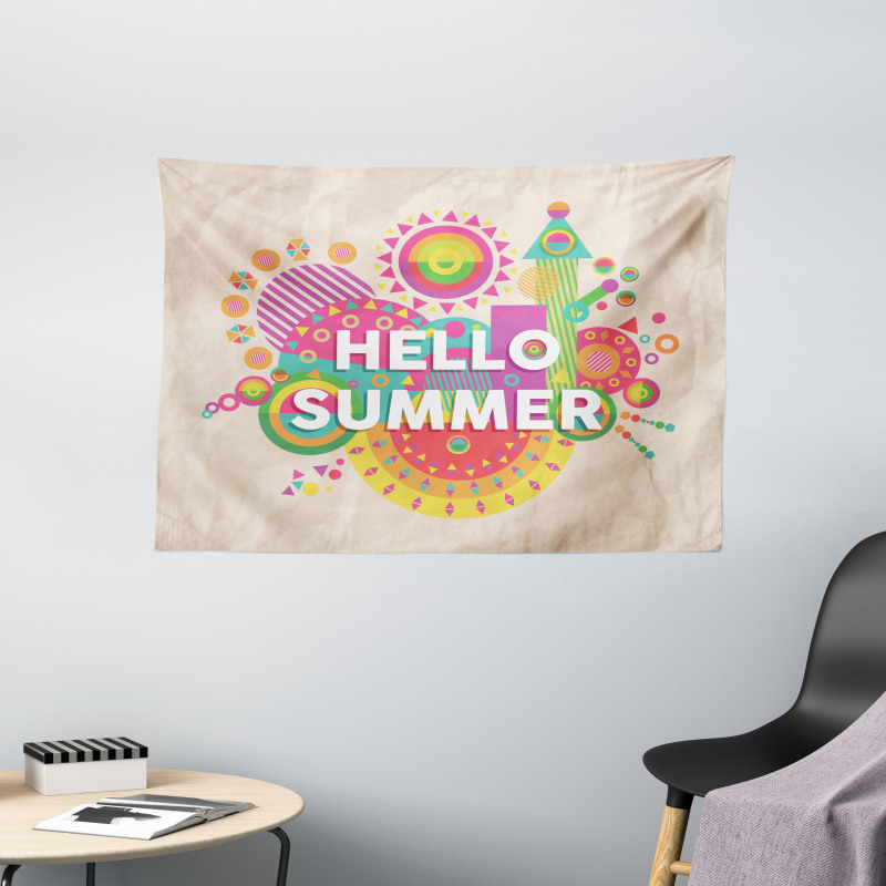 Hello Summer Typography Wide Tapestry