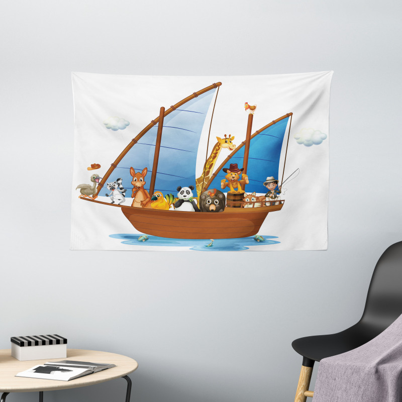 Animal Boat Sailing Ancient Wide Tapestry