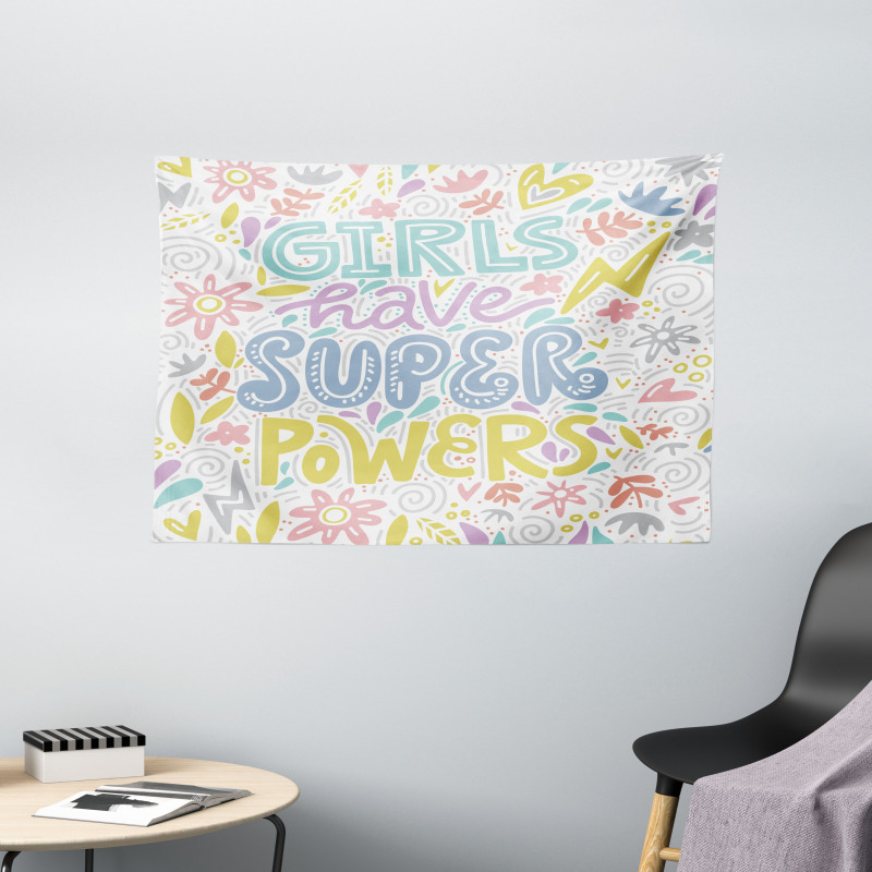 Boho Floral Girl Power Wide Tapestry