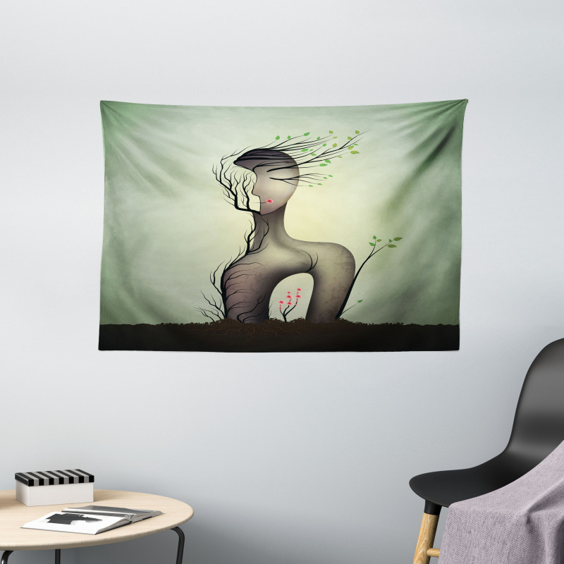 Surrealist Woman Shape Wide Tapestry