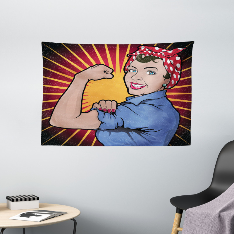 Retro Powerful Woman Wide Tapestry